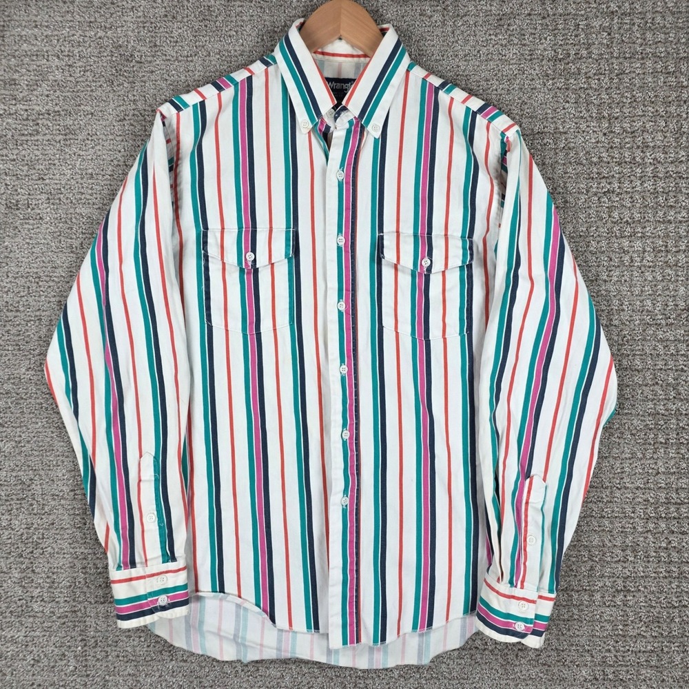 Vintage Wrangler Brushpopper Cowboy Cut Shirt Mens 15.5-35 Striped‎ X-Long Tails